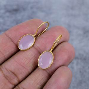 Pendientes de piedras preciosas ovaladas de Calcedonia Rosa delicada de Plata de Ley 925, alambre chapado en oro de moda para mujeres para fiestas, aniversarios - Product Image 3
