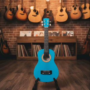 Ukulélé soprano SOLOBEAT de 21 pouces en acajou, 4 cordes, guitare basse acoustique, finition vernie bleue polie, pour débutants et enfants - Product Image 1