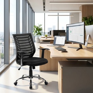 Miami Modern <b>Office</b> <b>Chair</b> Ergonomic Task <b>Chair</b> Adjustable Headrest Black Mesh Design Featuring Iron Aluminium Fabric PU - Product Image 2