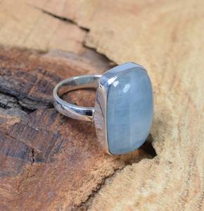 Bague en argent sterling aquamarine, pierre de naissance de mars, bijoux, bague en pierre précieuse naturelle, taille US 7 pour femmes - Product Image 4