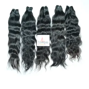 Venta al por mayor 100% Raw Virgin Indian Temple cutícula alineada ondulado Bundles extensión de cabello humano