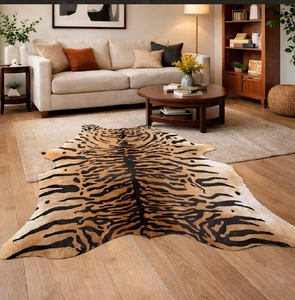 Tapis en cuir de vachette imprimé tigre du Brésil - Qualité haut de gamme - Produit naturel - L'emplacement des tapis en cuir de vachette de la plus haute qualité - Product Image 1