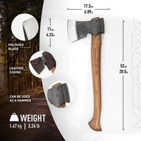 Hache de camping avec long manche en acier au carbone Hache Viking avec manche en bois de frêne Cadeau de survie parfait pour les pères Garçons d'honneur Cadeau.
