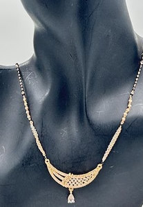 925 Stealing Sliver Moissanite Diamond Mangalstra <b>Pendant</b> with Two Tone Chain <b>Black</b> Beads <b>Necklace</b>, - Product Image 2