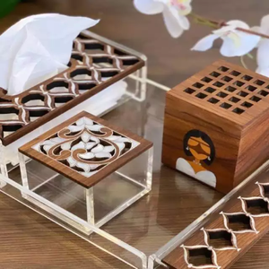 Premium Style Acrylic <b>Tray</b> Jar with Lid Wooden MOP Inlay Box and Incense burner Censer Bakhoor From Vietnam - Product Image 5