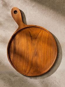 Plateau en bois rond pour servir les aliments, plateau de service pour la table à manger - Product Image 3