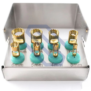 Kit de Trephine Drills para implante Dental, revestimiento de Plasma dorado con soporte de fresa gratis CE, 8 Uds. - Product Image 1