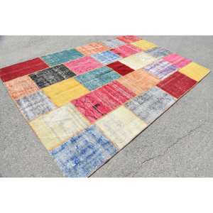 Alfombra turca Vintage moderna de 6 pies X 9,6 pies, Alfombra de tejido plano Beige, Material de lana con respaldo de látex para decoraciones de sala de estar - Product Image 3