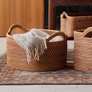 Panier de rangement ouvert en rotin naturel, spacieux, tissé à la main, pour la décoration du salon, rangement dans la salle de bain - Product Image 5