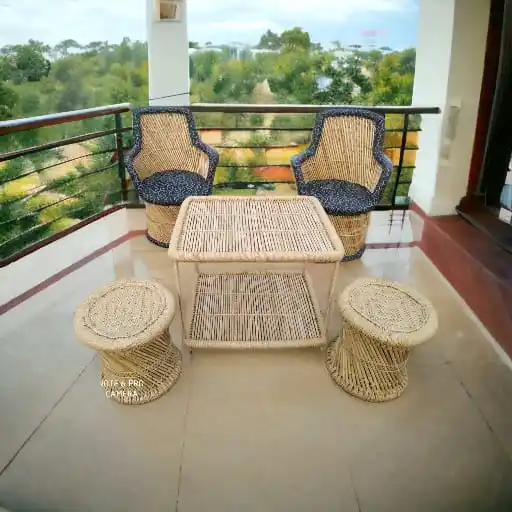 Bantal tongkat rotan bambu kerajinan tangan alami kursi Sofa Tempat duduk nyaman unik dengan meja & Ottoman untuk taman rumah