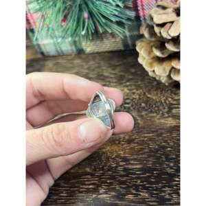 Navajo Made Opal & Platinum Sterling <b>Silver</b> <b>Ring</b> Geometric Gemstone with Pearl Size 7.5 Rhodium Plated for Everyday Wear - Product Image 5