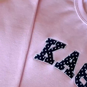 AXO Sisterhood เสื้อคอกลมปักลายจุดสีชมพู/เสื้อสเวตเชิ้ตสำหรับชมรมนักเรียน/เครื่องแต่งกายกรีก งานปักแบบเรียบสีดำและสีขาว - Product Image 3