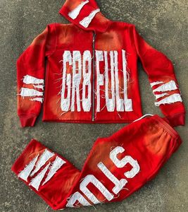 Conception personnalisée Soleil Faded Broderie Patch Applique Survêtement Unisexe 500 GSM Poids Lourd À Capuche Et Pantalon De Survêtement Ensemble Survêtement - Product Image 4