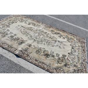 Classic Beige <b>Brown</b> 5.4 X 9.4ft <b>Wool</b> Rug Turkish Patchwork Design for Entryway Living Room or Bedroom Latex Backing - Product Image 2