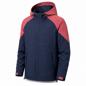 Custom <b>Men's</b> Navy Coral Hooded Windbreaker <b>Jacket</b> Lightweight Water-Resistant Polyester Spandex Outdoor Colorblock Casual Hiking - Product Image 3