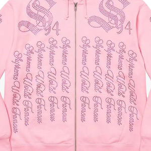 Jersey de peso pesado de invierno, sudadera con bordado de letras de diamantes de imitación, Sudadera con capucha y cremallera completa, impresión Digital, algodón orgánico 100% - Product Image 2