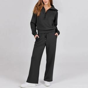 Traje de dos piezas elegante de Otoño Invierno para mujer, conjunto de chándal de decoración con cremallera de Color sólido holgado grueso, abrigo acogedor con estampado Digital, pantalón - Product Image 6