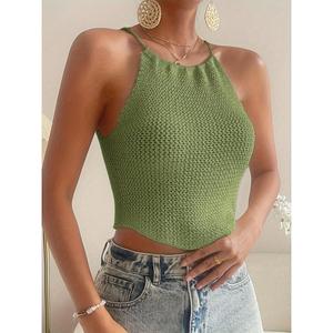 Chaleco de punto con cuello halter color caqui talla S(4) para mujer - Product Image 4