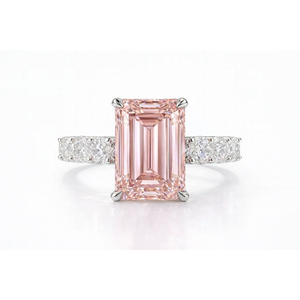 Anillo de Diamantes Cultivados en Laboratorio con Certificación IGI, Corte Radiante en Rosa Intenso, Montura en U, Banda de Platino con Diamantes Laterales, Anillo para Mujer - Product Image 2