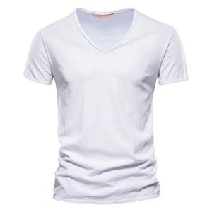 100% coton hommes T-shirt col en v Design de mode Slim Fit solide T-shirts hommes hauts t-shirts à manches courtes T-shirt pour hommes - Product Image 1