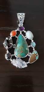 Colgante de múltiples piedras preciosas en plata de ley 925 Regalo de joyería hecho a mano único - Product Image 2