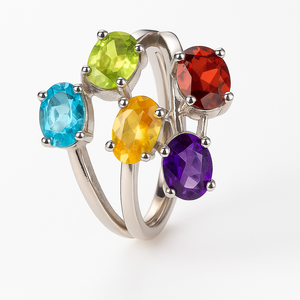 Sterling <b>Silver</b> 925 Rhodium Plated Multi Gemstone <b>Ring</b> Trendy Prong Setting Engagement Wedding Anniversary Party Unisex Gift - Product Image 1