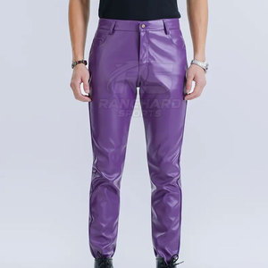 Pantalons en cuir véritable pour hommes, coupe ajustée, style tendance, pantalons en cuir PU pour hommes, streetwear, pantalons en cuir classiques pour hommes - Product Image 2