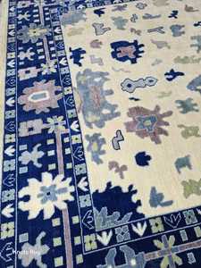 8x10 crème bleu marine haute qualité tapis fait à la main Oushak tapis turcs meilleur Design persan Design pour salon dimensionnement 6x9 - Product Image 3
