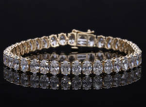 14K oro blanco rodio plateado 20ct Lab Grown CVD Diamond Tennis Bracelet Oval Brilliant Cut Classic Four Prong Setting Mujer - Product Image 2