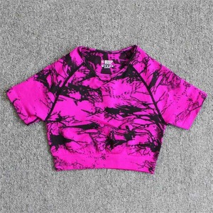 เสื้อครอปมัดย้อมสำหรับผู้หญิงเสื้อวิ่งแขนสั้นเข้ารูปสำหรับใส่ไปยิมเสื้อวิ่งแฟชั่นฤดูร้อน - Product Image 5