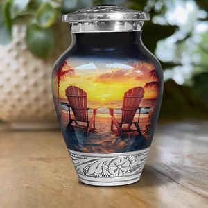 Urna de cremación de recuerdo pequeña de aluminio con vista al atardecer para cenizas | Proveedor de fichas de urnas funerarias al por mayor - Product Image 3