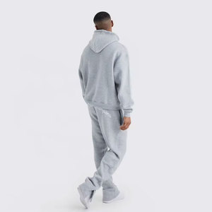Men's Gray Hooded Sweatshirt Full Sleeve Cotton Casual Drawstring Front Logo Print Autumn Wear - Product Image 5