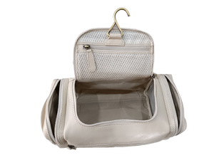 Premium Unisex Medio Beige Cuero para Neceser Nuevo Genuino Beige Cuero 3 Compartimentos Cremallera Gota Geométrica Durable - Product Image 2