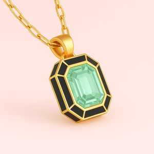 เครื่องประดับทอง14 KT สำหรับชายและหญิงจี้มรกตสำหรับปลูกในห้องปฏิบัติการพร้อมชุบทองของขวัญวันเกิดสำหรับผู้ชายผู้หญิง - Product Image 3