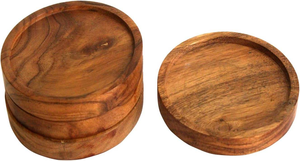 Ensemble de 4 sous-verres ronds en bois d'acacia, sous-verres en bois personnalisés pour les boissons, vente en gros - Product Image 2
