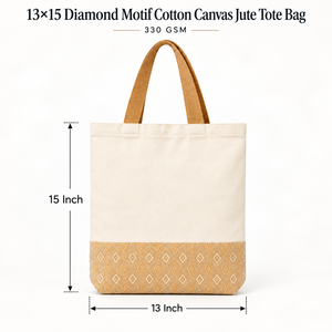 Kit de Muestra de Bolsas de Lona de Algodón y Yute Tejido, 2 Diseños de Diamantes, 330 GSM, 13x15 Pulgadas - Product Image 3