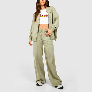 Ensemble 2 pièces pour femme OEM, sweat à capuche oversize en dentelle brodée unie, pantalon, 100% coton, survêtement hip hop - Product Image 1