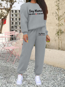 Venta caliente invierno sólido cuello redondo mujeres 100% algodón deporte chándal 2 piezas deporte desgaste conjunto - Product Image 3