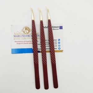 Pince à épiler pour extension de cils Pince à épiler couleur rouge et or pour extension de cils Pince à épiler à pointe de fibre de marque privée avec emballage en boîte - Product Image 6
