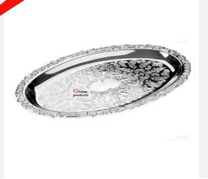 Plateau de service ovale en acier inoxydable finition argent brillant pour hôtel, restaurant et bar - Product Image 1