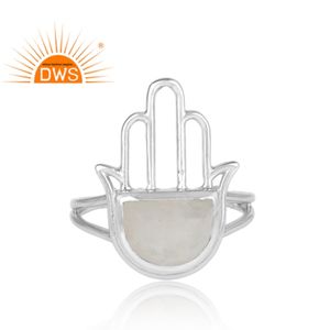 Nuevo diseño de plata esterlina fina, piedra lunar arcoíris Natural, piedra preciosa, diseño de Hamsa, anillo, fabricante de joyas - Product Image 2