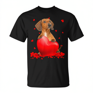 T-shirt per San Valentino con motivo a cuore per amanti dei cani Bassotto - Product Image 2