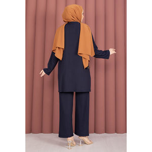 Conjunto de Túnica y Pantalones de Terciopelo Azul Marino con Aberturas Laterales, Un Conjunto para Uso Diario en Invierno, Verano y Otoño, Tallas XS-XL - Product Image 5