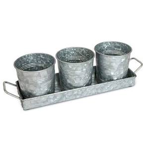 Galvanized Metal Planter <b>Tray</b> Set 3 <b>Pots</b> with Handles Rustic Tabletop Herb Planter for Home Garden Wholesale - Product Image 6