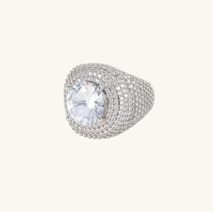 <b>Men</b>’s Round CZ Diamond Halo <b>Ring</b>, Sparkling Pavé Cluster Engagement Style <b>Ring</b>, <b>Silver</b> Tone Luxury Jewelry - Product Image 3