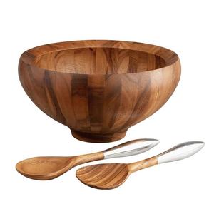 ชามสลัดทำด้วยมือชามซุปทำจากไม้สไตล์คลาสสิกชามเสิร์ฟไม้ใหม่ - Product Image 3