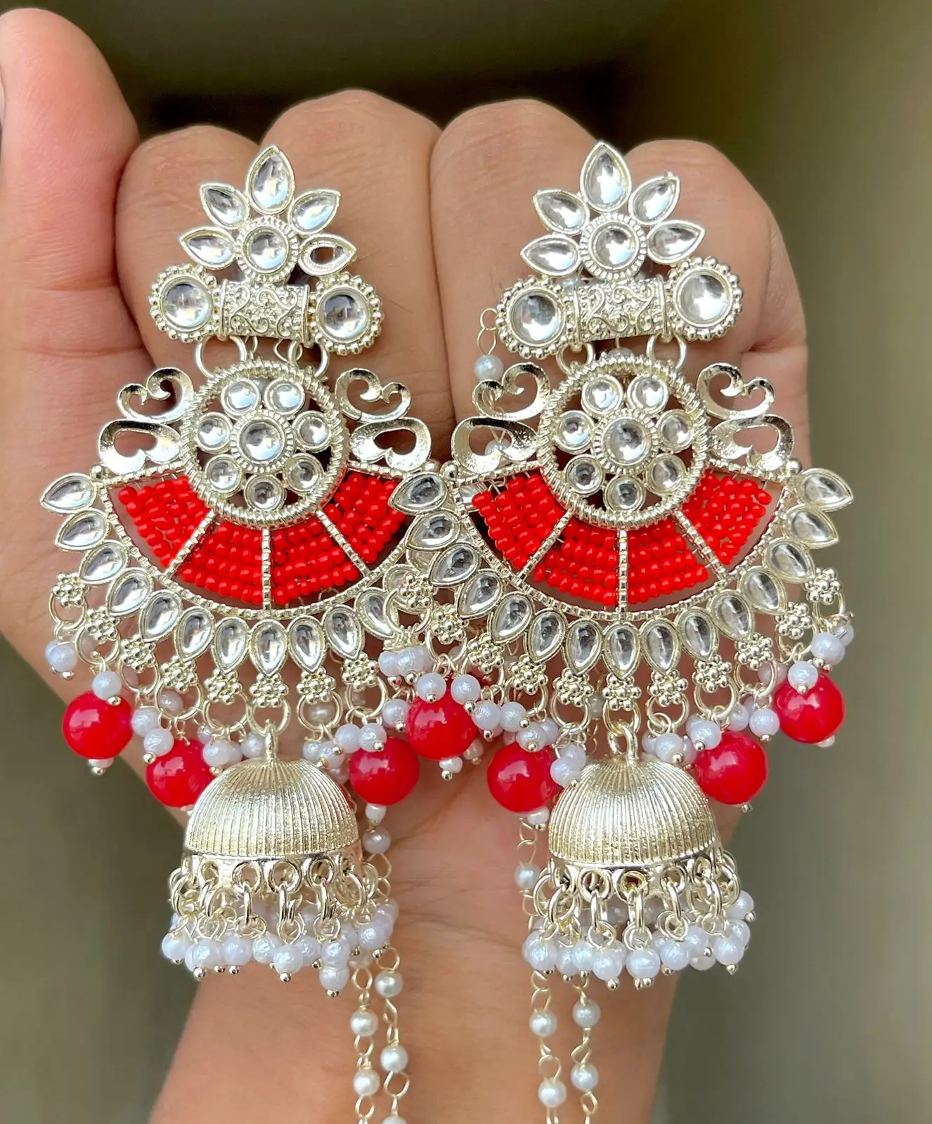 Kundan blanc traditionnel et perle cloutée boucles d'oreilles Chandbali boucles d'oreilles bijoux de mode ethniques boucles d'oreilles