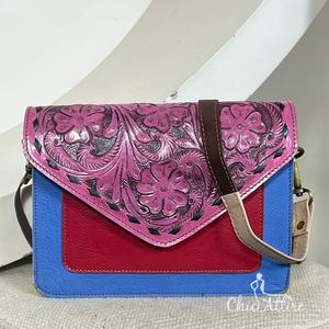 2025 Trending Colorful Tooled Leather Crossbody Bag Luxury Genuine Leather Western Retro Style Floral Handbag Purse For Women - Product Image 1