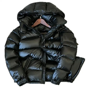 Veste à capuche en duvet d'oie pour hommes manteaux à bulles brillantes avec logo personnalisé coupe ample prix de gros - Product Image 2