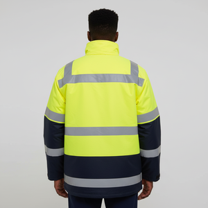 Chaqueta de Seguridad de Algodón Impermeable de Alta Visibilidad Reflectante ANSI Clase 1, Color Verde Fluorescente, Cálida para Exteriores, Precio Económico, Venta Directa de Fábrica - Product Image 2